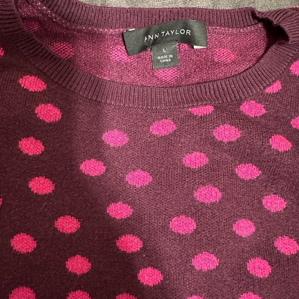Ann Taylor Burgundy Sweater with Pink Dots